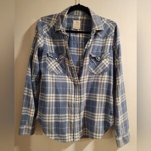 American Eagle Outfitters Blue and White Plaid Shirt